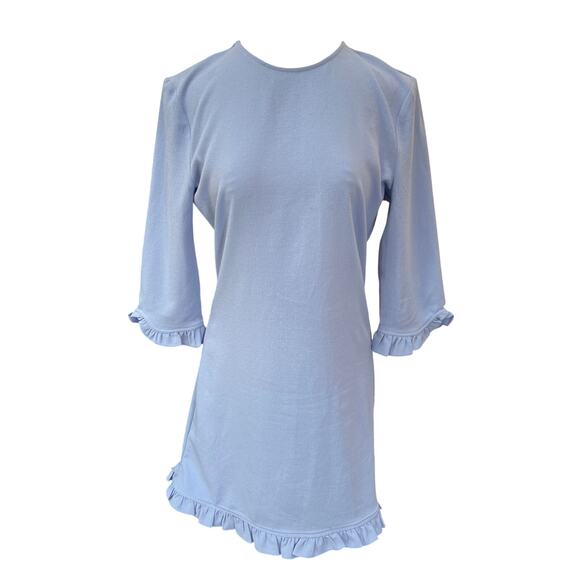 Ganni Clark Heavy Crepe Ruffle Shift Min Dress Women's Size Medium Blue - Picture 1 of 3